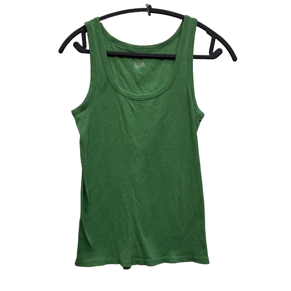 Gap Y2K Green Ribbed Tank Top M Cotton Sleeveless Stretch Pullover Full Length